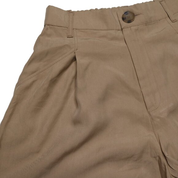 Zara Women's Pleated High Waisted Shorts in Camel Brown, size Extra Small - Picture 4 of 11